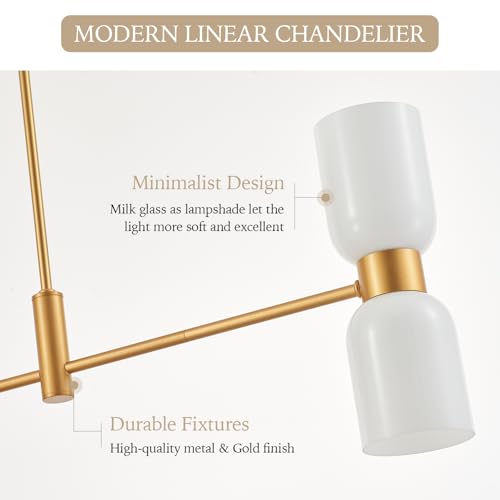 Modern Linear Chandelier for Kitchen Island, Gold Island Light Fixtures with White Glass Shade, 4-Light Linear Pendant Light Fixture for Dining Room - color: Gold