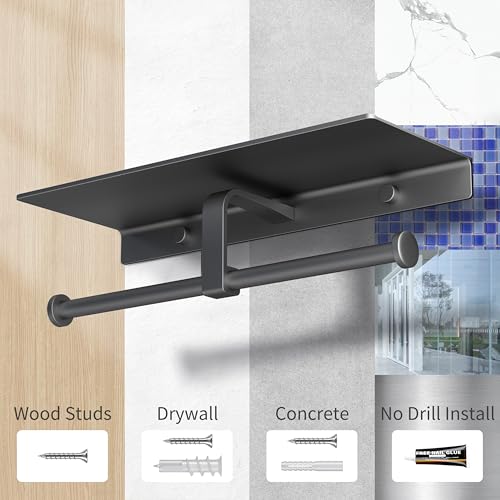 Danpoo Grey Toilet Paper Holder with Shelf, Double Roll Commercial Toilet Paper Dispenser - color: Grey