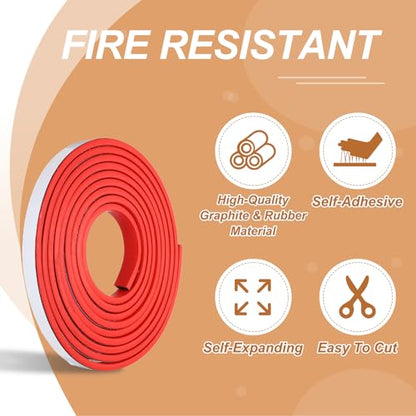 Smoke Fire Seal Strip 9.8Ft 12mm/0.47" Wx 5mm/0.2" T Red - color: Red, size: 9.8FT x 12mm / 0.47" W x 5mm / 0.2" T
