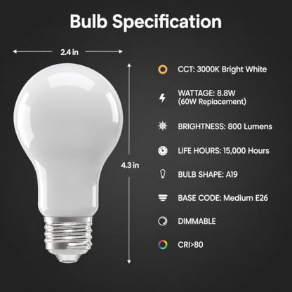 Feit Electric Enchance A19 LED Light Bulbs, 8.8W (60W Equivalent), 3000K Bright White, Dimmable, 90+ CRI, E26 Base, 17,000-Hour Lifetime, Residential or Commercial Bulb, A1960/930CA/FIL/4, 4-Pack