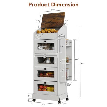 ARTETHYS Potato Storage Bin 5-Tier Rolling White Bread Box with Side Rack - color: White