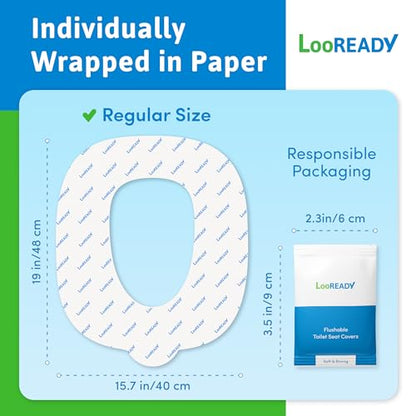 Toilet Seat Covers Disposable Flushable - Regular Size (16x19”) - Travel Size Individually Wrapped, Soft & Strong, Pocket Size for Public Restrooms at the Office, for Commuters or Holiday (30 Pack)