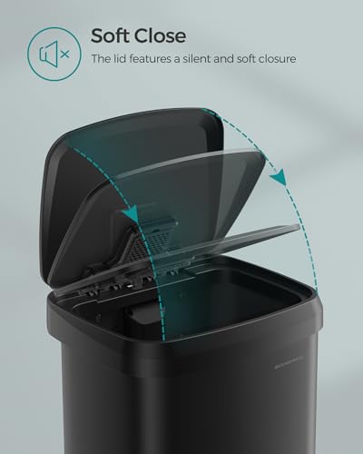 SONGMICS Kitchen Trash Can, 18-Gallon Stainless Steel Garbage Can, with Stay-Open Lid and Step-on Pedal, Soft Closure, Tall, Large and Space-Saving, Black ULTB520B68 - color: Black, style: 18 Gallons