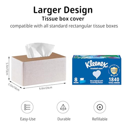 PUSU Extra Large Rectangular PU Leather Tissue Box Cover,Tissues Holder - color: Beige