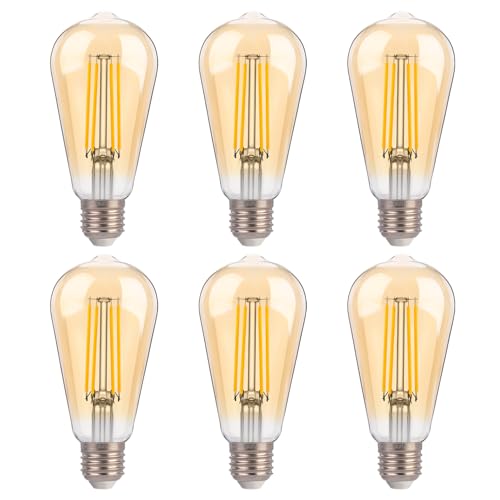 FLSNT LED Edison Bulbs 100W Equivalent, ST19 Dimmable Vintage LED Light Bulbs, 2450K Warm White, 8W, 900LM, E26 Base, Amber Glass, 6 Pack - color: 100w 2450k Warm White, size: 6 Count (Pack of 1)