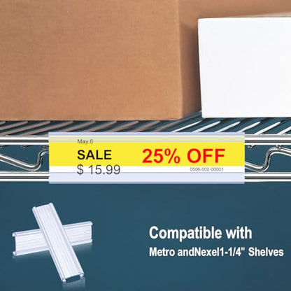 Lenink 20Pcs Wire Shelf Label Holders,Plastic Wire Rack Label Holder Compatible with Metro and Nexel 1-1/4in Shelves,Label Area 6in Lx1.25in H (Label Paper Not Included) - color: Transparent, size: 6in