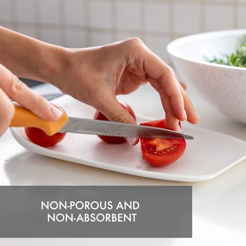Dexas Chop & Scoop Cutting Board with Non-Slip Feet, 6.5 x 10.5 Inch, BPA-Free Dishwasher Safe Kitchen Prep Board, White and Black - color: White, size: 10.5"L x 6.5"W