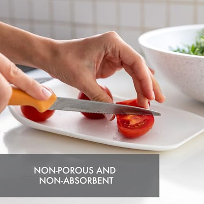 Dexas Chop & Scoop Cutting Board with Non-Slip Feet, 6.5 x 10.5 Inch, BPA-Free Dishwasher Safe Kitchen Prep Board, White and Black - color: White, size: 10.5"L x 6.5"W