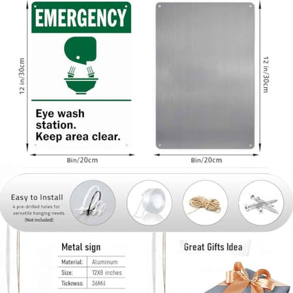 Emergency Eye Wash Station Metal Sign 8 x 12 Inch