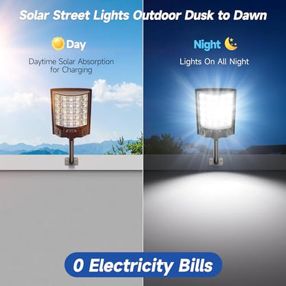 Solar Street Lights Outdoor Waterproof 4 Pack, Street Light Dusk to Dawn