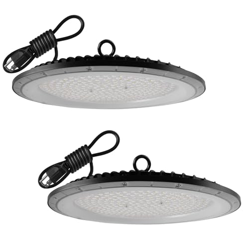 2 Pack UFO LED High Bay Light, 6500K 200W, Black, 21000 LM, IP65 Waterproof, Industrial, High Bay LED Shop Lights - size: 200W-2pack