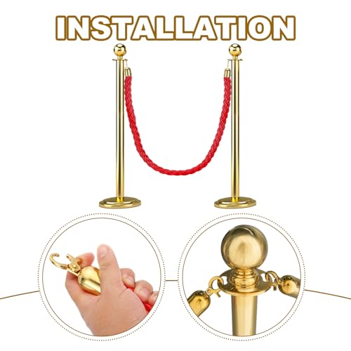 MECCANIXITY Twisted Stanchion Rope 5 Ft/1.5 M, Barrier Rope Twisted Post Ropes with Snap Hooks for Posts Stands Queue Divider Crowd Control, Red Golden - color: Red Golden, size: 5 Ft