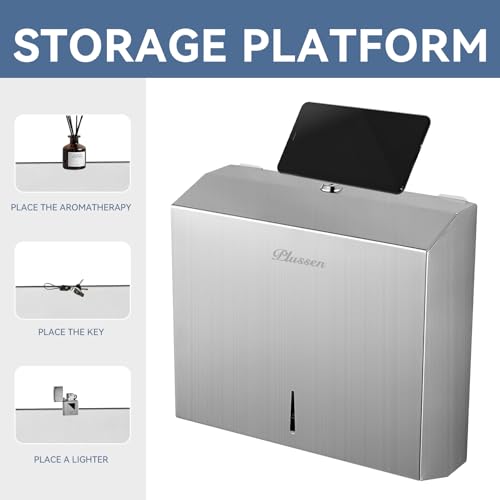 Commercial Paper Towel Dispenser Wall Mount - Heavy Duty Stainless Steel Multifold Paper Towel Dispenser for Bathroom Restroom & Office - Fits C Fold Trifold Hand Towels - color: Brushed