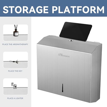 Commercial Paper Towel Dispenser Wall Mount - Heavy Duty Stainless Steel Multifold Paper Towel Dispenser for Bathroom Restroom & Office - Fits C Fold Trifold Hand Towels - color: Brushed