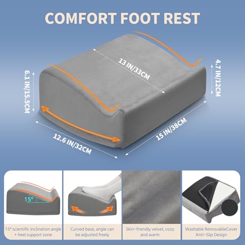 Foot Rest Under Desk with Rocking Base | Gray Velvet - color: Gray, size: 12.6" L x 15" W x 6.1"