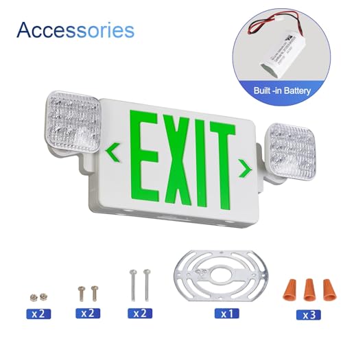 Green LED Exit Sign Emergency Light Combo, UL Listed Battery Backup - color: Green, size: 4 Pack