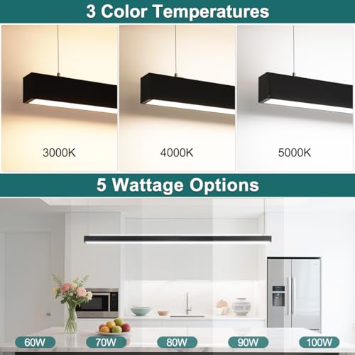 kadision 8FT LED Linear Light, 3CCT Selectable 60/70/80/90/100W Dimmable Up/Down Lights, Architectural Linear LED Light Fixture for Office Showroom Kitchen Island, Suspended or Surface Mount, 1-Pack - size: 8FT