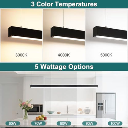 kadision 8FT LED Linear Light, 3CCT Selectable 60/70/80/90/100W Dimmable Up/Down Lights, Architectural Linear LED Light Fixture for Office Showroom Kitchen Island, Suspended or Surface Mount, 1-Pack - size: 8FT