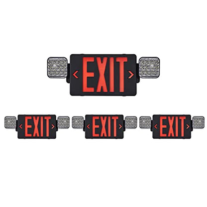 GZRUIYANG Black Housing Exit Sign With Emergency Lights Red, LED Exit Light With Battery Backup, UL 924 Certified, AC 120/277V, Commercial Lights Combo for Business - 4 Pack - color: Black Housing Red Letter, size: 4 Pack