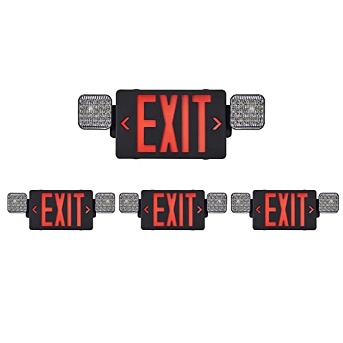 TANLUX Black Exit Sign with Emergency Lights, LED Emergency Exit Light with Battery Backup, UL Listed, AC 120/277V, Commercial Emergency Lights Combo for Business - 4 Pack - color: Black Housing+Red Letter, size: 4 Pack