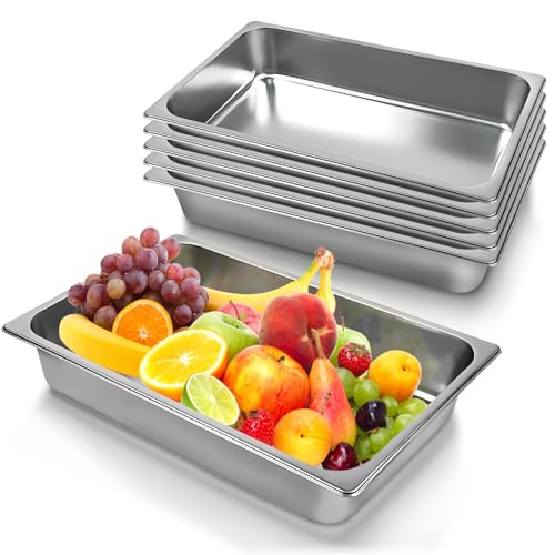 6 Pack Hotel Pans, 1/1 Size 4" Deep Stainless Steel Trays for Food, 20.8" L x 13" W Catering Food Pan Commercial Table Pan for Hotel, Restaurant, Buffet, Party Supplies - size: 1/1 Size 4inch