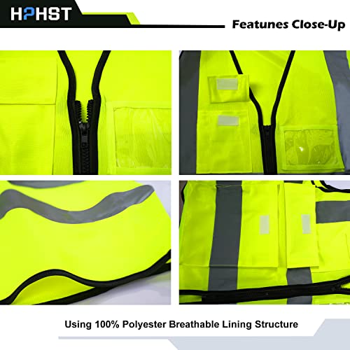 5 Pockets High Visibility Reflective Safety Vest,Zipper Front, Meets ANSI/ISEA Standards - color: Yellow, size: 3X-Large