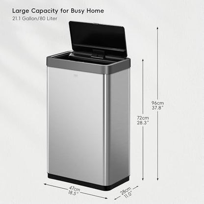 EKO Mirage X 80 Liter / 21.1 Gallons Motion Sensor Trash Can or Recycling Bin, Automatic Large Kitchen Trash Can Touchless, Stainless Steel - size: Mirage X 80 liter - Stainless Steel