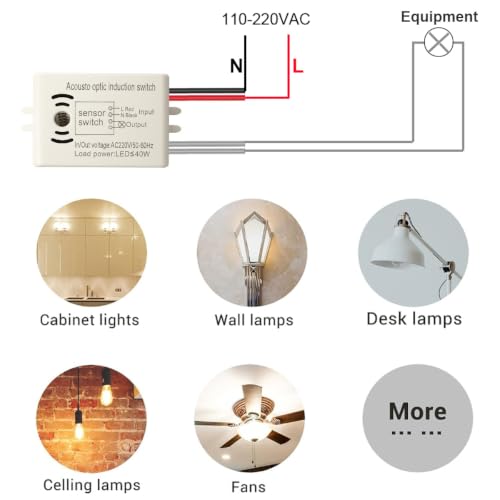 Gebildet 4Pcs LED Sound and Light Control Switch 220V 50Hz 40W 4-Wire High Sensitivity Voice Activated Induction Sensor Module, Wall Light Switches - color: White-E1675