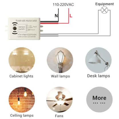 Gebildet 4Pcs LED Sound and Light Control Switch 220V 50Hz 40W 4-Wire High Sensitivity Voice Activated Induction Sensor Module, Wall Light Switches - color: White-E1675