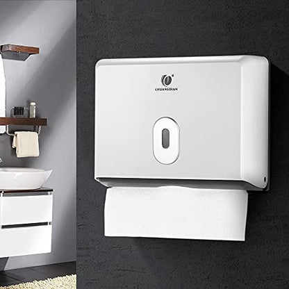 Commercial Paper Hand Towel Holder, Toilet Tissue Dispenser, Wall-Mounted Bathroom Tissue Dispenser Tissue Box Holder for Multifold Paper Towels (White) - color: White