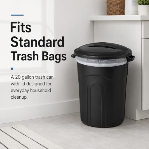 20 Gallon Heavy Duty Trash Can with Click-Lock Lid, Black Plastic Bin