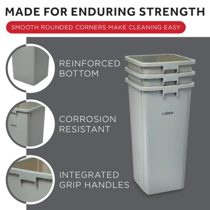 Winco 23 Gallon Gray Commercial Square Plastic Trash Can - color: Gray, size: 23 Gallon
