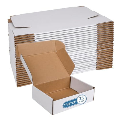 Fishat 7" x 5" x 2" White Corrugated Cardboard Shipping Boxes Set of 25 - size: 7" x 5" x 2"