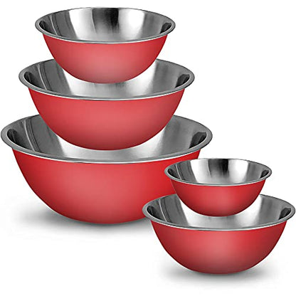 WHYSKO Stainless Steel Mixing Bowls Set, 5-Piece Meal Prep & Food Storage - color: Red