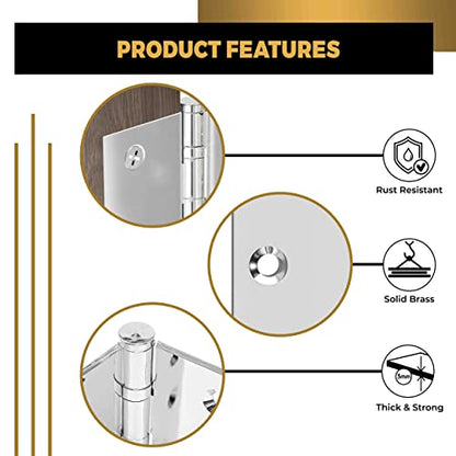Solid Brass Chrome Door Hinge Heavy Duty Ball Bearing Shiny Silver 4x4 Inch - Set of 24 Hinges (Polished Chrome) - color: Polished Chrome