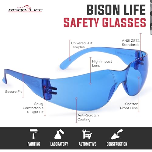 BISON LIFE Assorted Safety Glasses for Men & Women, ANSI Z87.1, 12 Pack - color: 4 Colors