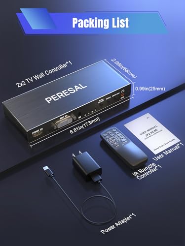 4 Channel Video Wall Controller 2x2 1x4 HDMI DVI VGA USB Video Processor with Control for 4 TV Splicing,Support 4K and 180 Degree Rotate