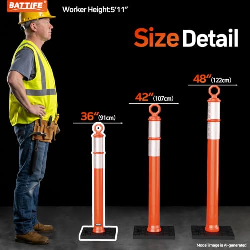 BATTIFE 8 Pack 36 Inch Traffic Delineator Posts with Base, Orange - size: 36 Inch