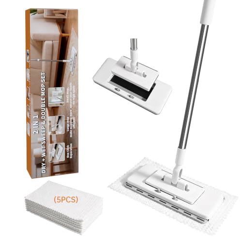 2‑in‑1 Snap Grip Mini Mop with 5 Reusable Cloths, Zero Touch No Wash Lazy Mop, Suitable for Wet/Dry Floors, House Wall, Windows, Corners,Versatile and Efficient - size: Mini Mop with 5 Reusable Cloths