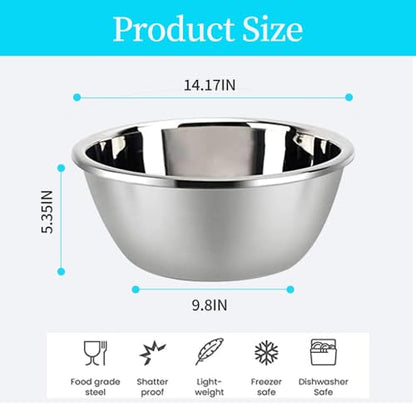meleg otthon Stainless Steel Mixing Bowls, 13.5QT Metal Bowls, Salad Bowl, Heavy Duty Deeper Edge Mirror Finish Dishwasher Safe Bowl(14.17'' diameter x 5.35''high) - color: 19.68'' diameter x 5.7''high