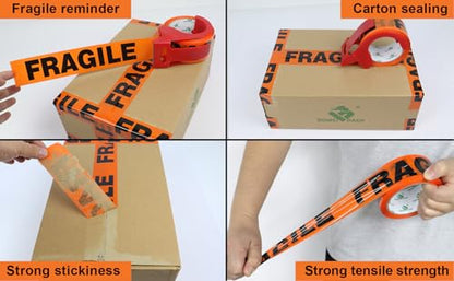 BOMEI PACK 6 Pack Fragile Tape 2 Inch x 60Yards, Fragiles Tape Handle with Care for Shipping with Dispenser, Heavy Duty Marking Tape for Moving Box (360 Yards Total)
