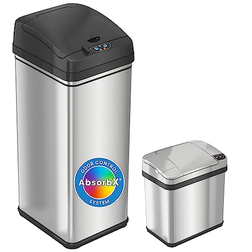 iTouchless 13 Gal & 2.5 Gal Sensor Kitchen Bathroom Trash Cans - Combo Set - color: Silver