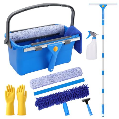 Window Cleaning Kit - 14pc Window Cleaner Tools, 79” High Window Squeegee with Extension Pole for Safe Outdoor Washing, Window Washing Kit with All Necessary Tools
