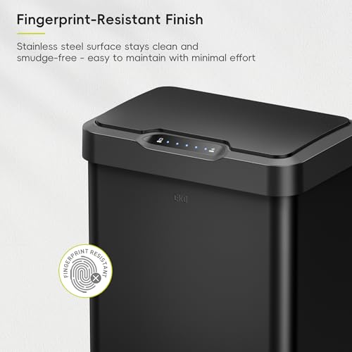 EKO Mirage-T 50 Liter / 13.2 Gallon Touchless Rectangular Motion Sensor Trash Can or Recycling Bin, Brushed Stainless Steel Finish (Matte Black) - size: Mirage-T 50 liter - Matte Black