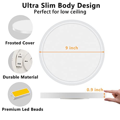 LED Ceiling Light Fixture Flush Mount, 9inch Low Profile Ceiling Light - color: White, size: 9Inch-1Pack