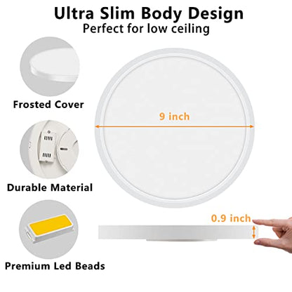 LED Ceiling Light Fixture Flush Mount, 9inch Low Profile Ceiling Light - color: White, size: 9Inch-1Pack