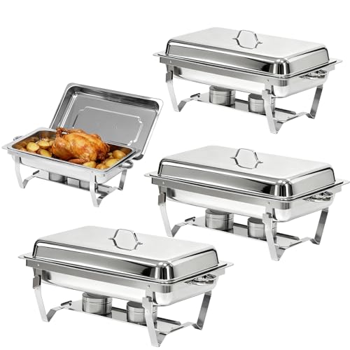 Chafing Dishes for Buffet with Full-Size Pans, 9QT Chafing Dish Sets, 304 Stainless Steel Buffet Servers and Warmers,Food Warmers for Parties & Dinners, Warming Trays for Buffets Party - color: Silver02
