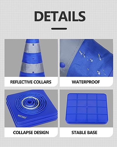 BATTIFE 4 Pack 18 Inch Collapsible Traffic Cones, Blue Safety Cones - color: Blue, size: 18inch