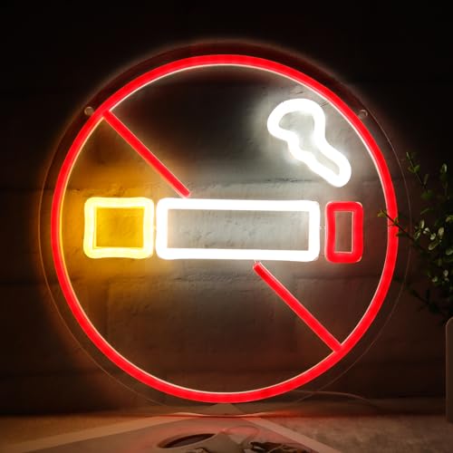 No Smoking Neon Signs for Wall Decor Neon Lights for Bedroom Led Business Signs Suitable for Public Places Christmas Birthday Party 5V Power Adapter, 12.2 * 12.2 Inch (Red+Yellow+White) - color: No Smoking