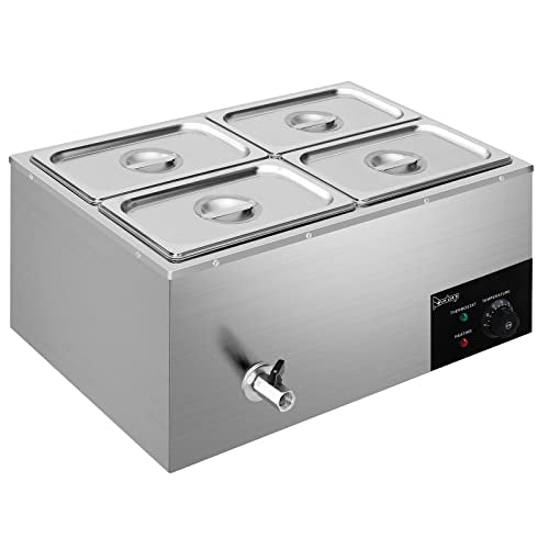 Winado 110V 4-Pan Commercial Food Warmer, 21QT Electric Steam Table 6 Inch Deep, 600W Countertop Stainless Steel Food Soup Buffet w/Temperature Control & Lid for Catering, Restaurant, Party - size: 21 QT/4 Pan
